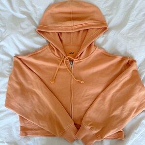 Aerie Cropped Zip-Up Hoodie - Peach/Orange - Size M